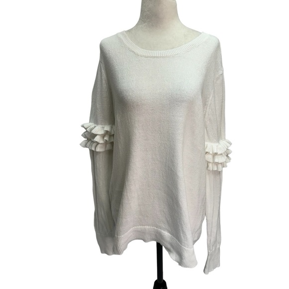 MICHAEL Michael Kors Sweaters - Michael Kors 100% Cotton Long Sleeve Round Neck Ruffle Sleeve Sweater Size Xl